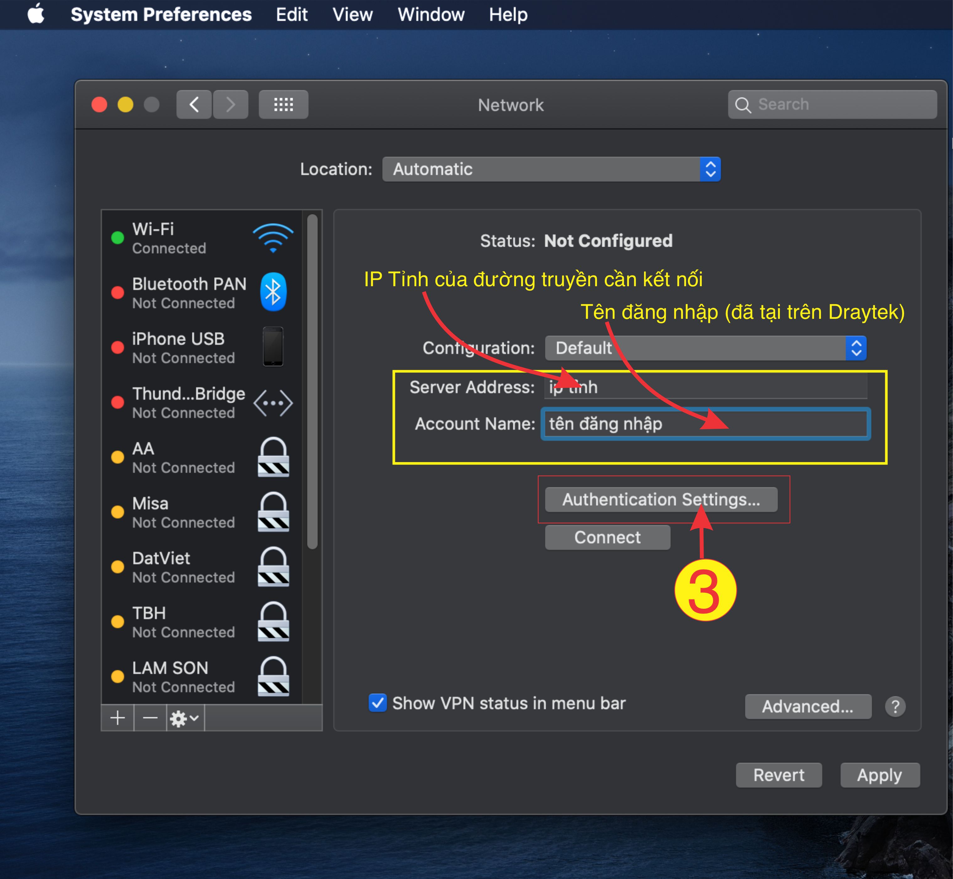 Cài đặt VPN để truy cập mạng nội bộ bằng Draytek trên Window và Macos
